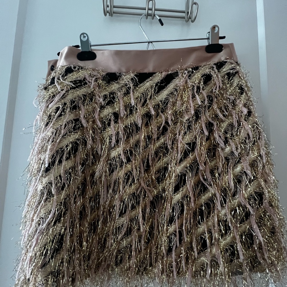 Milly Metallic Fringe Mini Skirt in Gold and Black